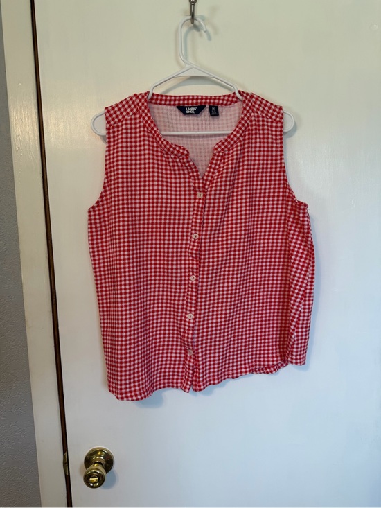 Lands' End Tops - Lands' End Red Gingham Sleeveless Button-Down Top